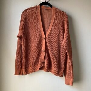 UNIQLO Mesh V-Neck Long-Sleeved Short Cardigan Rust Orange Medium